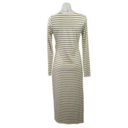 Kaileigh Womens Cream Black Striped Long Sleeve Tie Front Maxi Sweater Dress M