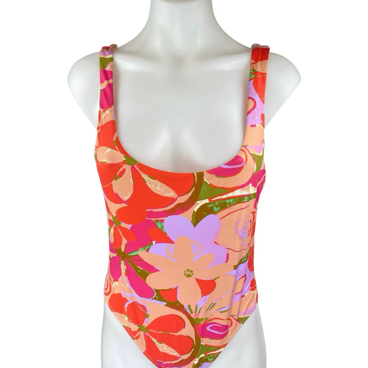 NEW Urban Outfitters Floral Multicolor Open Back One Piece Swimsuit Swimwear L