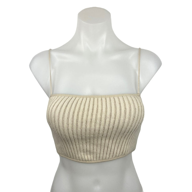 Zara Cream Ribbed Knit Sleeveless Spaghetti Strap Cropped Sweater Tank Top Sz S