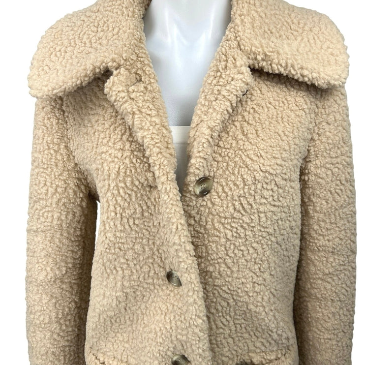 & Other Stories Beige Tan Faux Shearling Sherpa Button Down Teddy Coat Jacket S