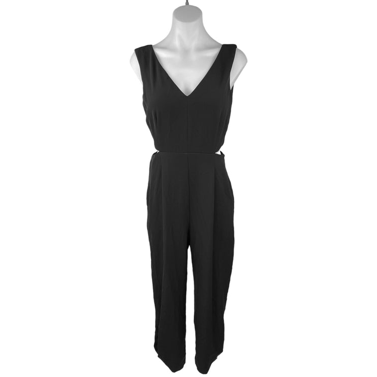 Zara Black Sleeveless V-neck Cutout Wide Leg Cropped Romper Jumpsuit Size M