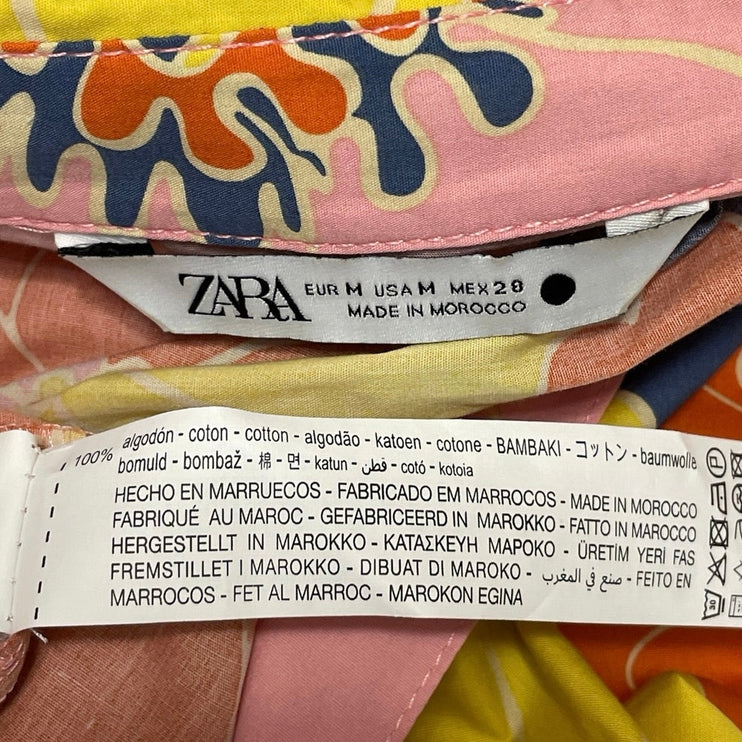 Zara Women's Pink Yellow Floral Long Sleeves Kimono Tunic Shirt Top & Hat Sets M