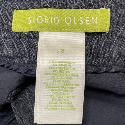 Sigrid Olsen Women's Black Pinstriped High Rise Wide Leg Trousers Pants Size 8