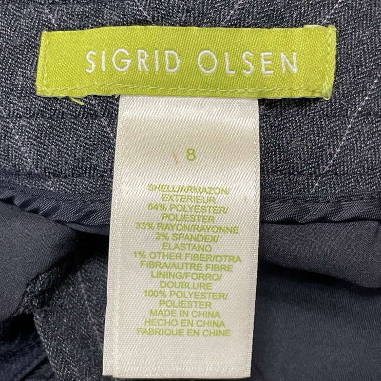 Sigrid Olsen Women's Black Pinstriped High Rise Wide Leg Trousers Pants Size 8