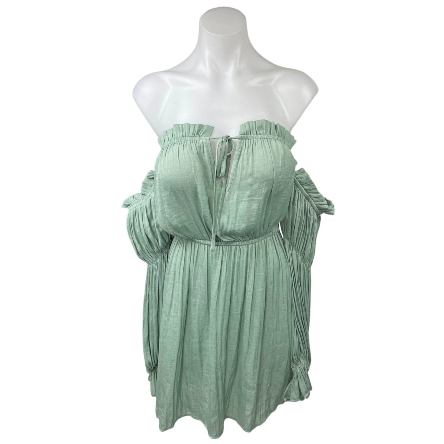 Forever 21 Green Off Shoulder Ruffle Tie Long Sleeve Elastic Waist Min Brie Forever 21 Green Off Shoulder Ruffle Tie Long Sleeve Elastic Waist Min Brie