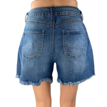 Rewash Womens Blue Distressed Frayed Raw Hem High Waisted Denim Jeans Shorts 28