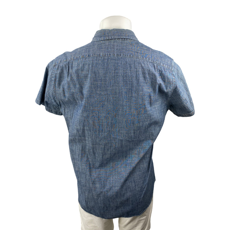 J.Crew Men's Blue Chambray Denim Jean Pocket Short Sleeve Button Up Shirt Top L