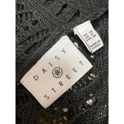 Daisy Street Women's Black Open Knit Crochet Long Sleeve Sweater Blouse Top Sz M