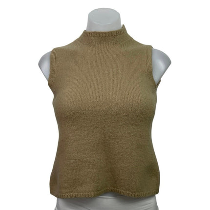 Ann Taylor Tan Beige 100% Wool Sleeveless Mock Neck Crop Tank Sweater Top Size M