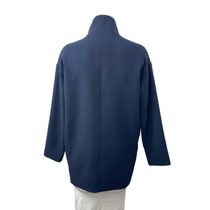 Makmaks Womens Navy Blue Double Breasted Collared Long Sleeve Pea Coat Jacket OS