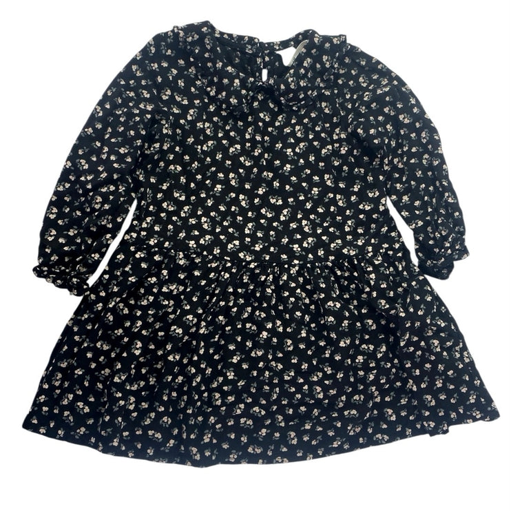 H&M Kids Girls Black Floral Collared Long Sleeve Flouce Flared A-Line Dress 4T