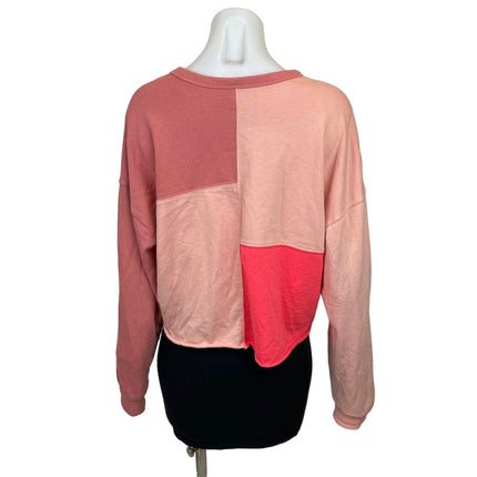 Wild Fable Womens Neon Pink Crew Neck Long Sleeve Colorblock Crop Sweatshirt S