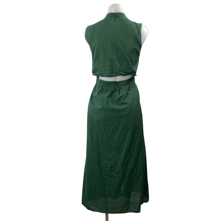 COS Green Sleeveless Cutout Waist Button Down A Line Maxi Shirt Dress Size 2