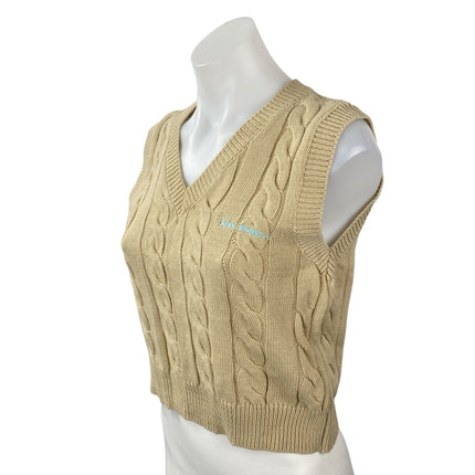 Iets Frans Women's Tan Beige Khaki Cable Knit V Neck Tank Sweater Vest Top M