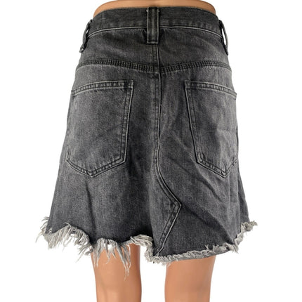 Free People We The Free Sidecar Black Raw Hem Mini Denim Jean Skirt Size 28