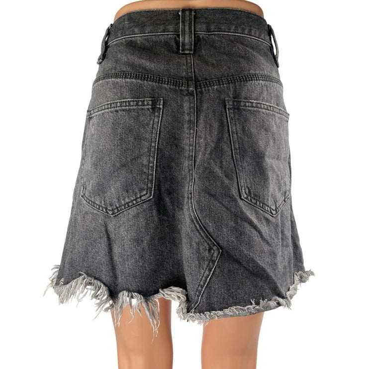 Free People We The Free Sidecar Black Raw Hem Mini Denim Jean Skirt Size 28
