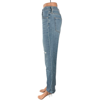 Madewell Women's Light Blue Ripped Raw Frayed Hem Straight Denim Jeans Pants 25