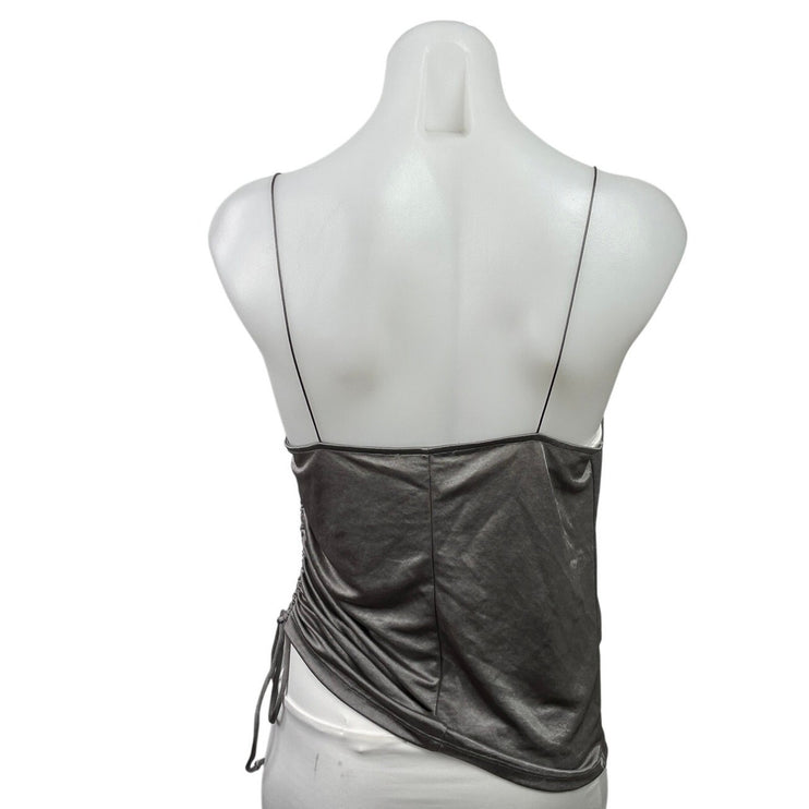 Zara Women's Gray Metallic Sleeveless Cowl Neck Ruched Cami Camisole Tank Top M