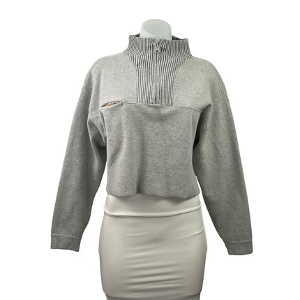 Lunya Cozy Women's Gray Cotton Silk Rib 1/4 Zip Pullover Cropped Sweater Size S