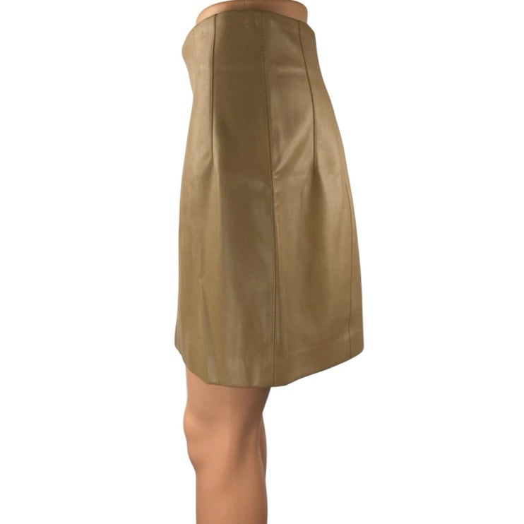 Zara Tan Faux Leather Vegan High Waisted Moto Biker Zip A Line Mini Skirt Size L