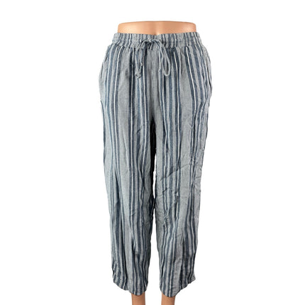 American Eagle Women's Blue Striped High Rise Tie Wide Leg Trousers Pants Size M