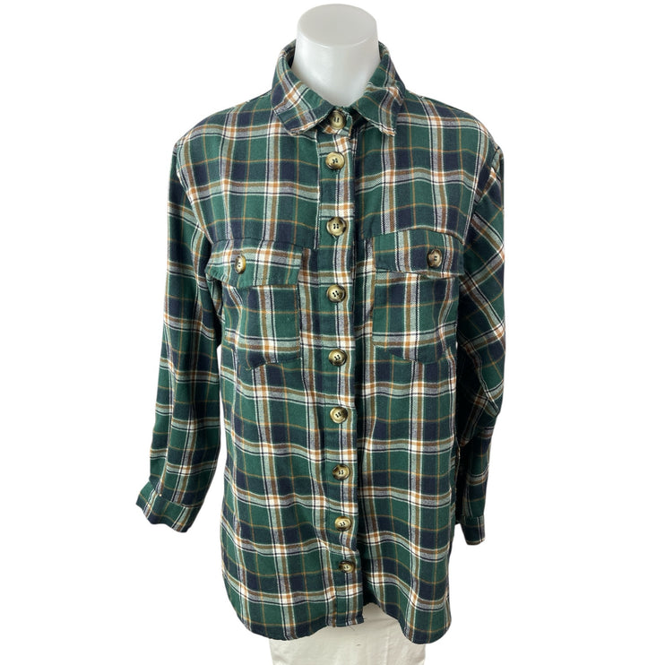 Missguided Women's Green Plaid Flannel Long Sleeve Button Down Shirt Top Size 4