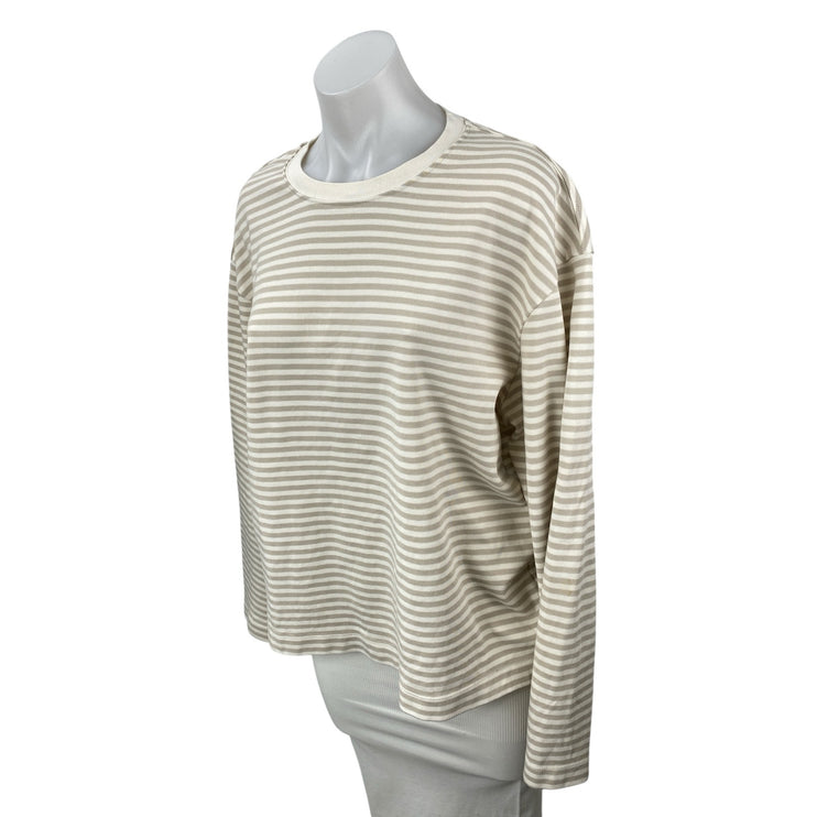 Zara Women's White Gray Striped Crew Neck Long Sleeve Sweatshirt Sweater Top L