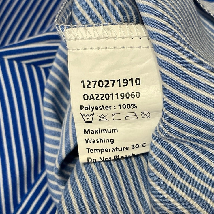 Commense Women's Blue Striped Long Sleeve Pocket Button Down Shirt Top Size M