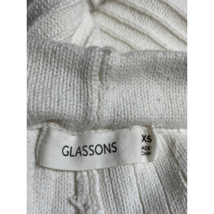 Glassons Women's White Ribbed Knit High Rise Wide Leg Trousers Pants Size XS