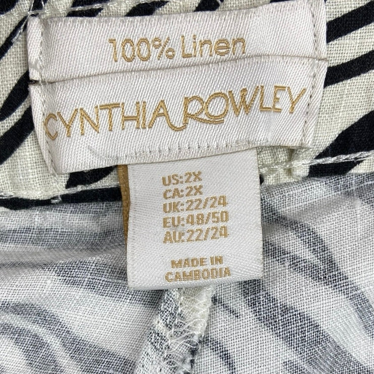 Cynthia Rowley Black White Linen Zebra Animal Print Drawstring Shorts Size 2X