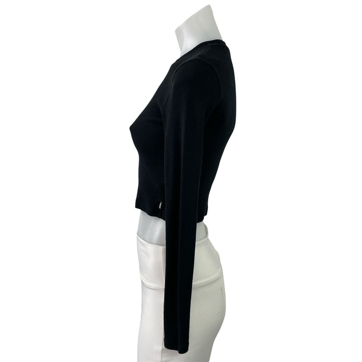 Aritzia TNA Women's Black Ribbed Knit Crew Neck Long Sleeve Crop Top Size S