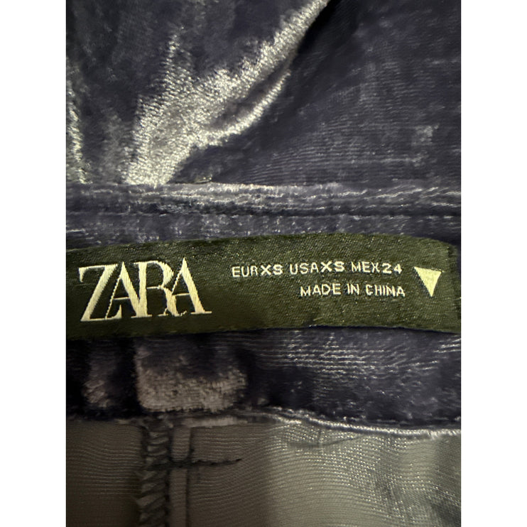 Zara Women's Purple Velvet Velour High Waisted Straight Leg Trousers Pants XS