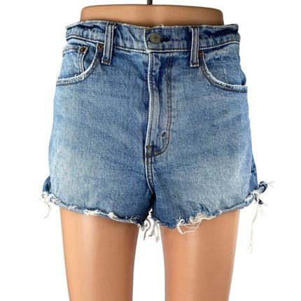Abercrombie & Fitch The Cutoff High Rise Blue Frayed Hem Denim Jean Shorts 26