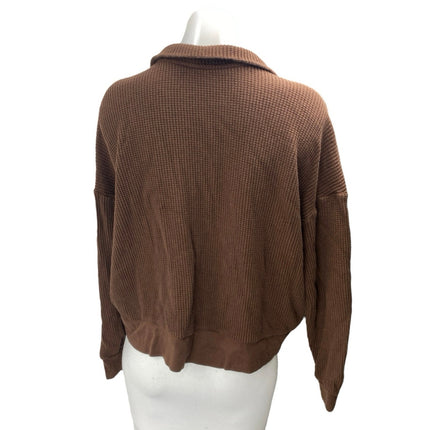 Set Active Women's Brown Long Sleeve Waffle Knit Thermal Polo Sweater Top Size L