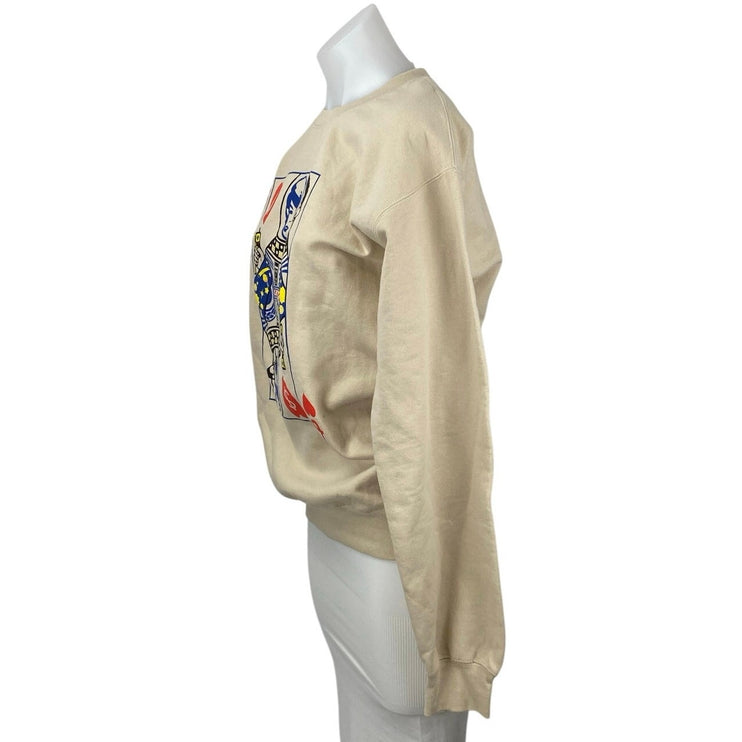 Billionaire Girls Club Queen of Hearts Beige Graphic Sweatshirt Sweater Top S
