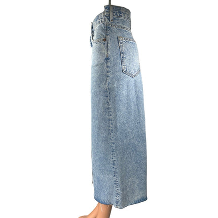 MNG Mango Blue High Waisted Slit Maxi Straight Pencil Denim Jeans Skirt Size XS
