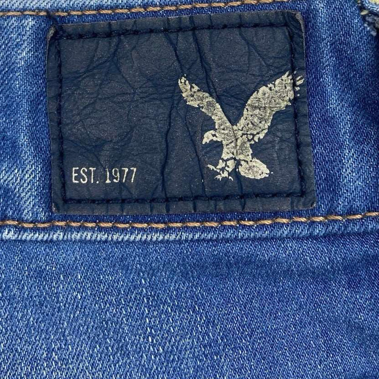 American Eagle Blue Medium Wash Mid Rise Cotton Stretch Cutoff Jean Short Size 4