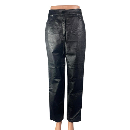Nasty Gal Women's Faux Vegan Croc Leather High Waist Straight Trousers Pants 2