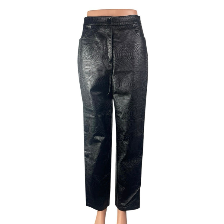 Nasty Gal Women's Faux Vegan Croc Leather High Waist Straight Trousers Pants 2