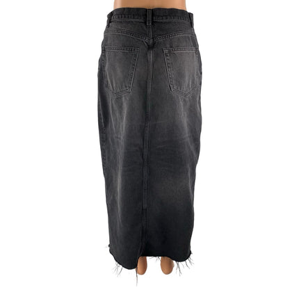 Reformation Nila Black Washed High Waist Slit Split Pencil Denim Jean Skirt 29
