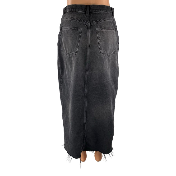 Reformation Nila Black Washed High Waist Slit Split Pencil Denim Jean Skirt 29