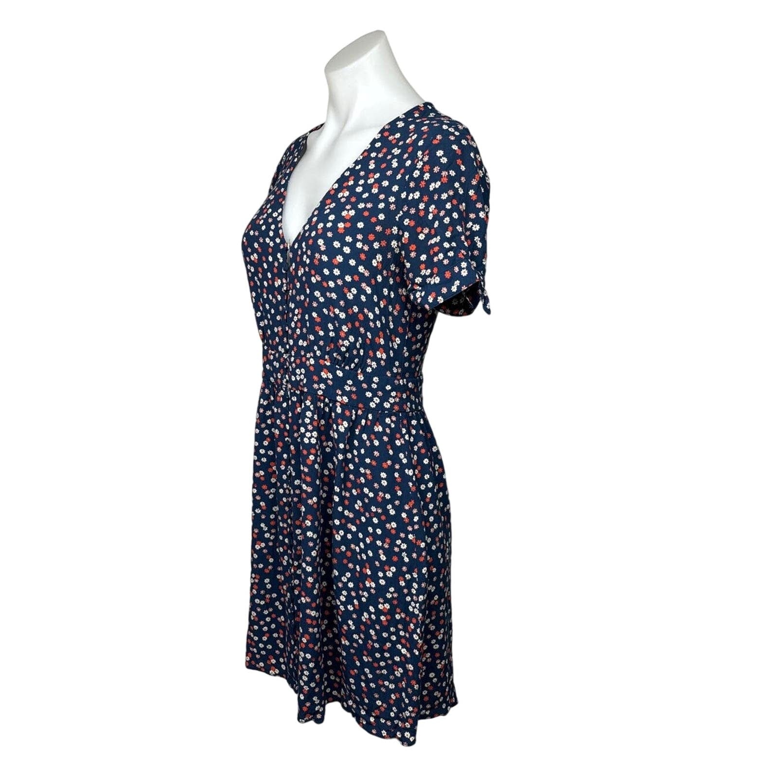 Madewell Women Navy Blue Daisy Floral Button Up Short Tie Sleeve Mini – Brie