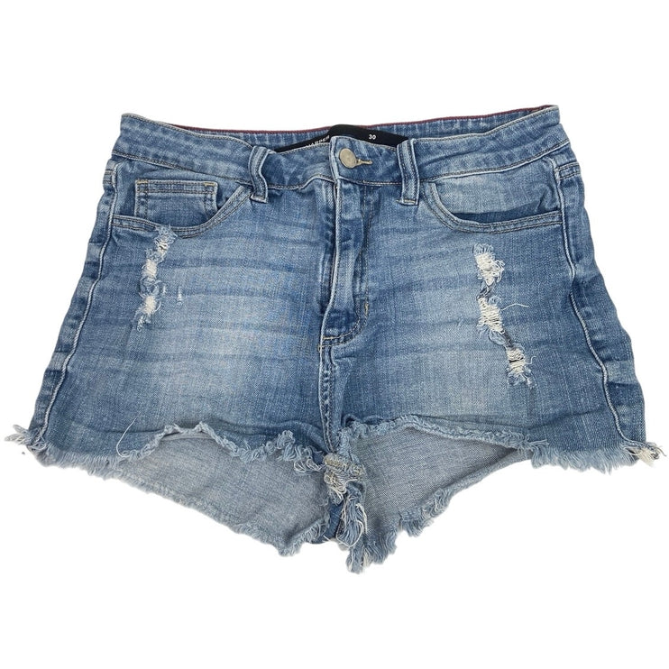 Harper Blue Denim High Rise Medium Wash Distressed Frayed Hem Jeans Shorts Sz 30