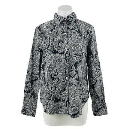 Lauren Ralph Womens Black Paisley Floral Long Sleeve Button Down Up Shirt Top L
