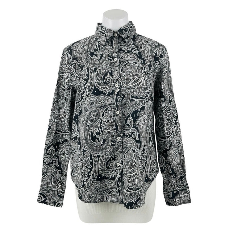 Lauren Ralph Womens Black Paisley Floral Long Sleeve Button Down Up Shirt Top L