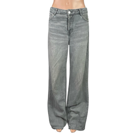 Zara Women's Gray Wash High Rise Straight Wide Leg Baggy Denim Jeans Size 4