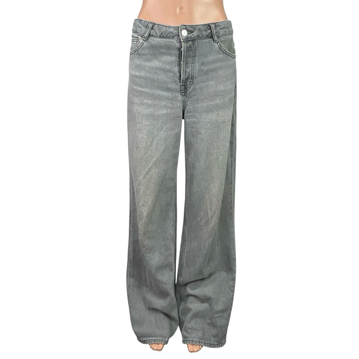 Zara Women's Gray Wash High Rise Straight Wide Leg Baggy Denim Jeans Size 4