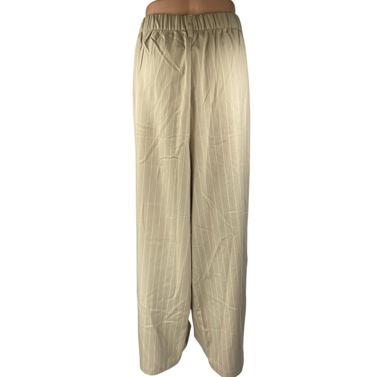 NEW H&M Divided Beige Tan Striped High Waist Wide Leg Trousers Dress Pants XXL