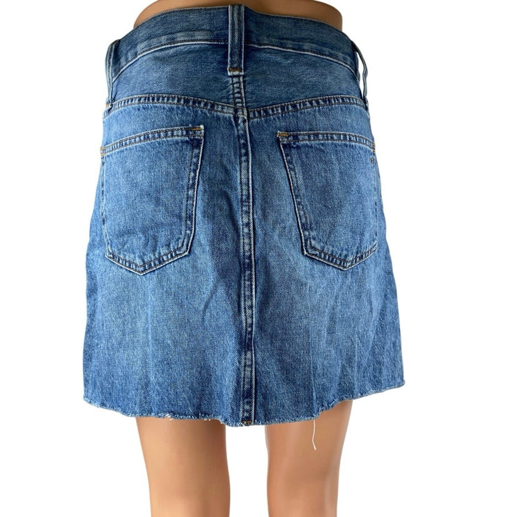 Madewell Rigid Women's Blue A Line Raw Hem Cut Off Denim Jean Skirt Size 25