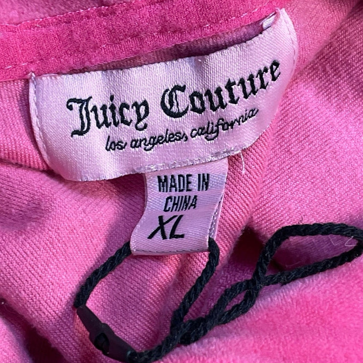 Juicy Couture Pink Velvet Velour Zip Up Long Sleeve Hooded Hoodie Coat Jacket XL